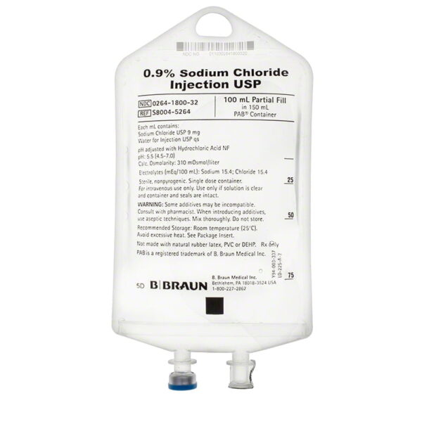 B. Braun 0.9% Sodium Chloride Injection USP, 100 mL Fill in 150 mL PAB