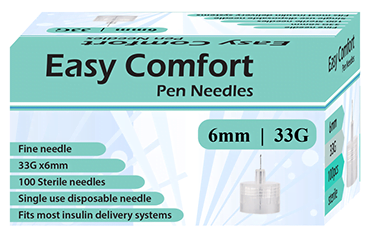 Easy Comfort Insulin Pen Needles 33G 6mm (1 Case)