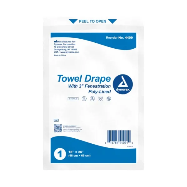 Dynarex 4410 Disposable Towel Drapes Plain - Sterile, 18" x 26", 300/cs