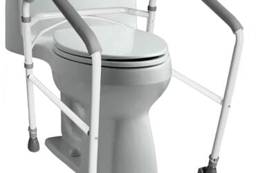 RMS Toilet Safety Frame & Rail – Folding & Portable Bathroom Toilet Safety Rails – Handrail Toilet Bars with Adjustable Height (White)