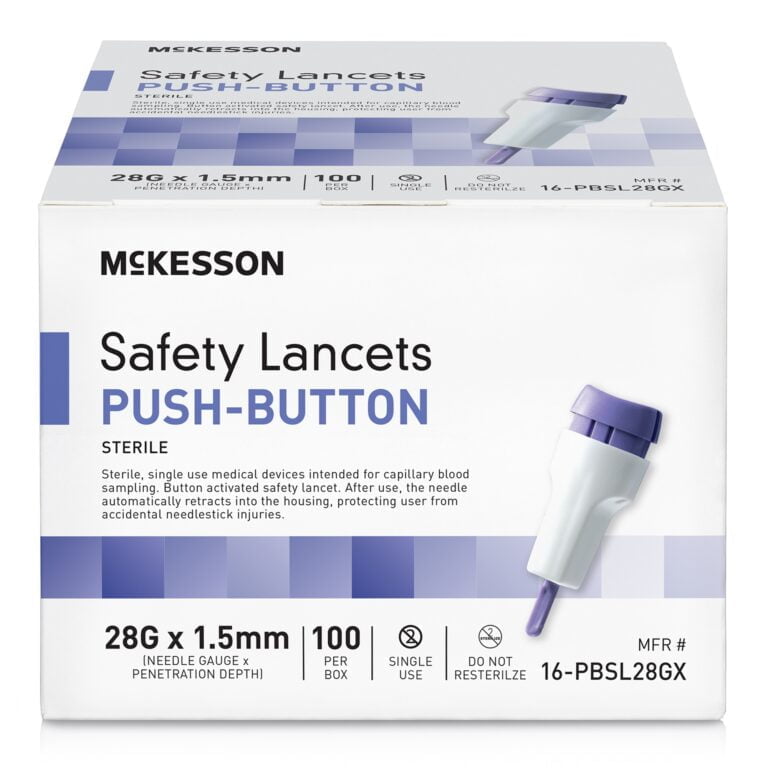 McKesson 16-PBSL28GX  Safety Lancet 28 Gauge Retractable Push Button Activation Finger 2000/CS
