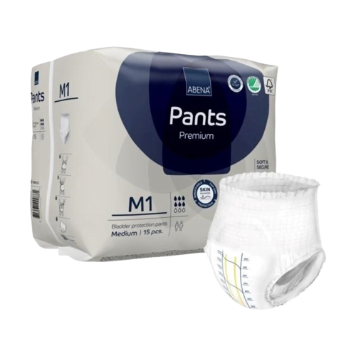 Abena 1000021322 Unisex Adult Absorbent Underwear Premium Pants M1 Pull On with Tear Away Seams Medium Disposable Moderate Absorbency (90/CS)