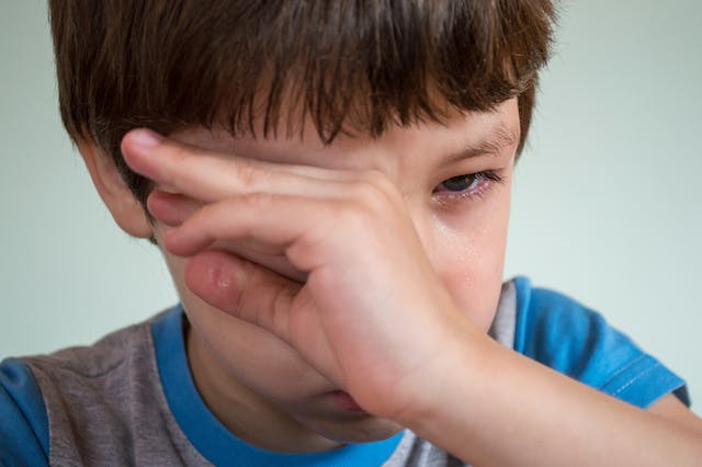 Pain and watery discharge from the infected eyes