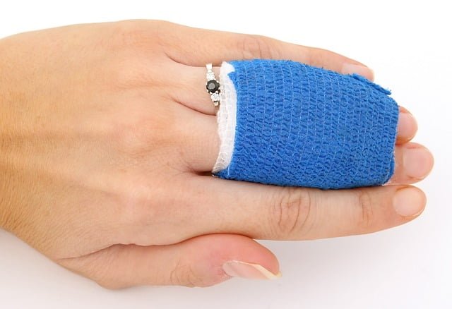 Wound dressing applied on a physical injury on the fingers