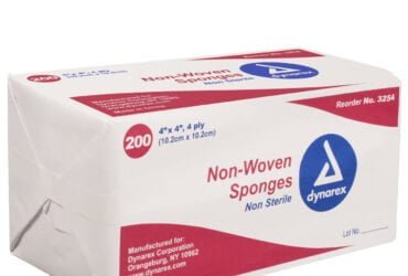 Dynarex 3254 Non-Woven Sponges, Non-Sterile, Gauze Sponges, Highly-Absorbent and with Less Linting, 4"x 4", 4 Ply
