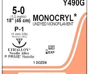 Ethicon Y490G 5-0 Monocryl Undyed 1 in. X 18 in. P-1 11mm. 3/8 Circle