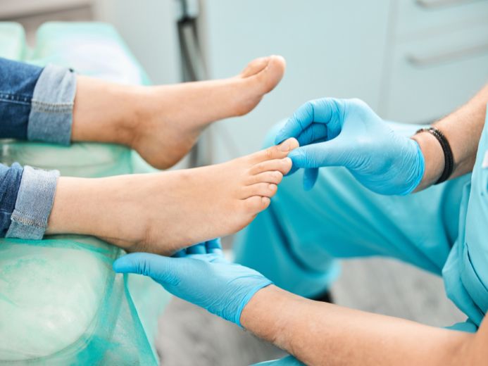 Examination of feet by a podiatrist once a year to rule out diabetic foot infection
