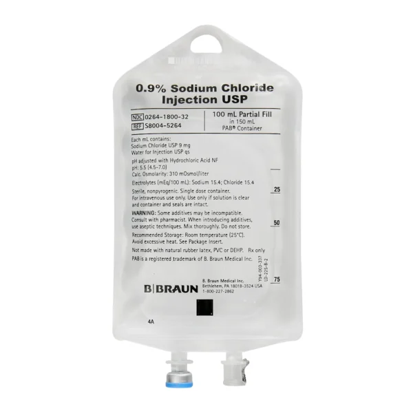 B. Braun S8004-526400 Sodium Chloride 0.9% IV Solution 100 mL / 150 mL 64/CS
