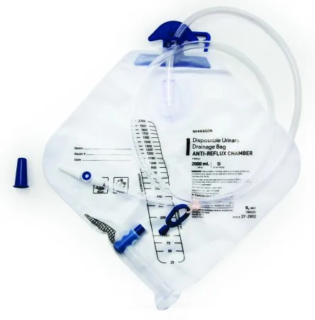 3502 Kendall KenGuard Urinary Drainage Bag With Port 2000mL 11/32in Drainage Tube Without Anti-Reflux Chamber, Pack of 2