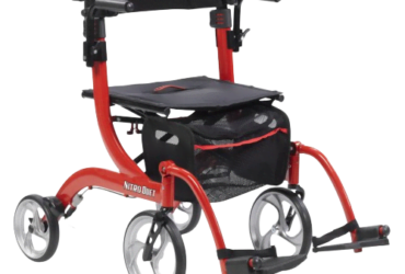 Drive Medical RTL10266DT Nitro Duet Dual Function Transport Wheelchair and Rollator Rolling Walker Red