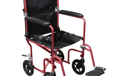 Drive Medical RTLFW19RW-RD Flyweight Lightweight Transport Wheelchair with Removable Wheels