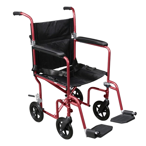 Drive Medical RTLFW19RW-RD Flyweight Lightweight Transport Wheelchair with Removable Wheels