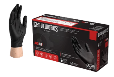 AMMEX Gloveworks Black Nitrile PF Industrial Gloves