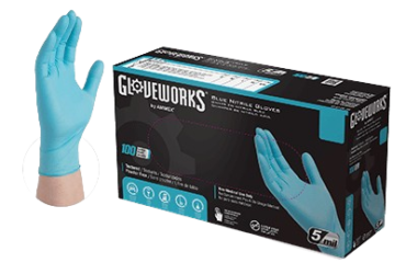 AMMEX Gloveworks Blue Nitrile PF Industrial Gloves