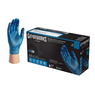 AMMEX Gloveworks Blue Vinyl PF Industrial Gloves