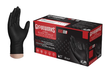 AMMEX Gloveworks RDT Black Nitrile PF Industrial Gloves