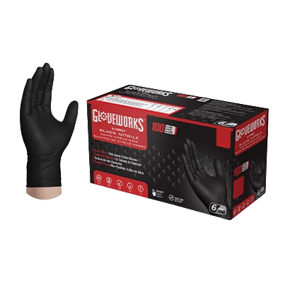 AMMEX Gloveworks RDT Black Nitrile PF Industrial Gloves