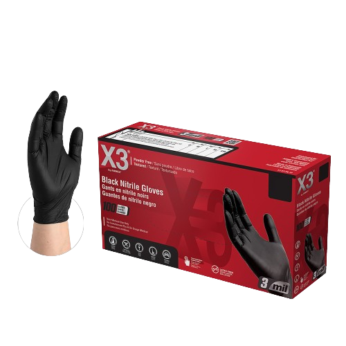 X3-Black-Nitrile-PF-Ind-Gloves.png AMMEX X3 Black Nitrile PF Industrial Gloves