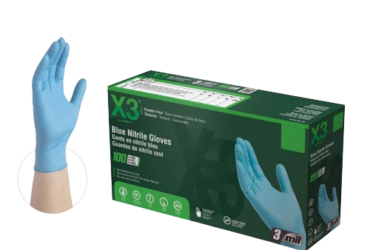 AMMEX X3 Blue Nitrile PF Industrial Gloves