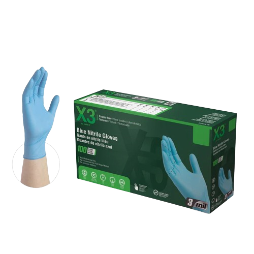 AMMEX X3 Blue Nitrile PF Industrial Gloves