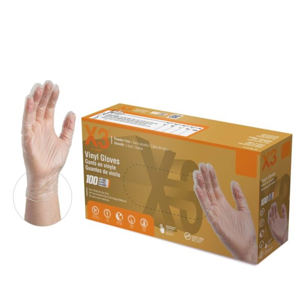 AMMEX X3 Clear Vinyl PF Industrial Gloves