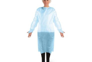 AMD RITMED A69950 CHEMO GOWN POLY COATED BLUE OTH W/THUMBLOOPS FULL BACK MD 10/PK 10PK/CA