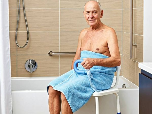 Non-slip shower chairs and bath benches protect the elderly from falling during bathing