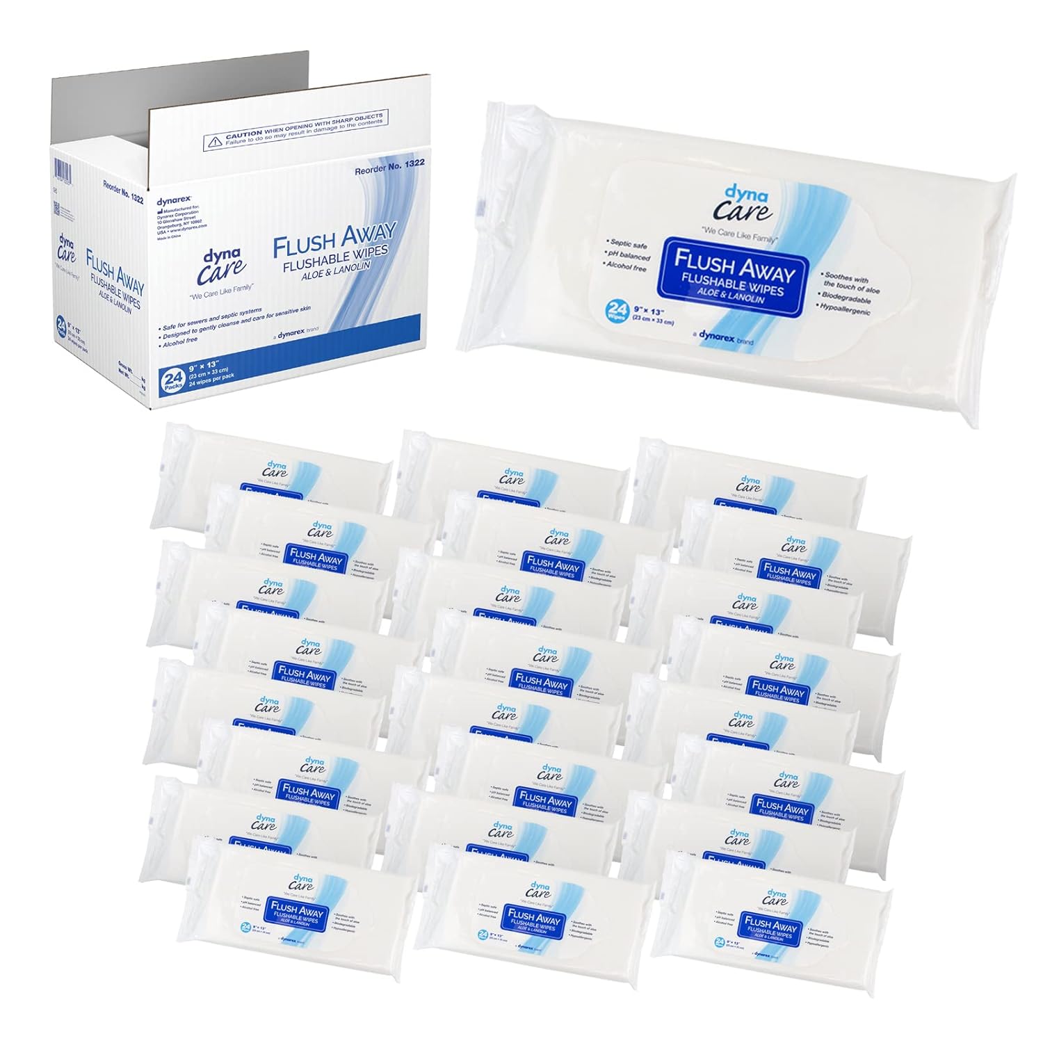 Dynarex DynaCare Flushable Wipes - 9" x 13" 1322 Dynarex DynaCare Flushable Wipes - 9" x 13" 1322