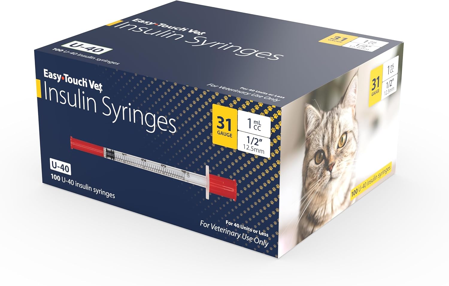 EasyTouch® Vet U-40 Insulin Syringe – 31G x ½”, 1cc, for Pets, 100/BOX |500/CASE EasyTouch® Vet U-40 Insulin Syringe – 31G x ½”, 1cc, for Pets, 100/BOX |500/CASE