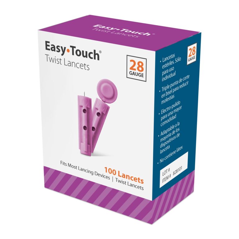 EasyTouch® 28G Twist Lancets – Sterile, Universal Fit, 10 Cases of 100 Boxes (SKU: 828101)