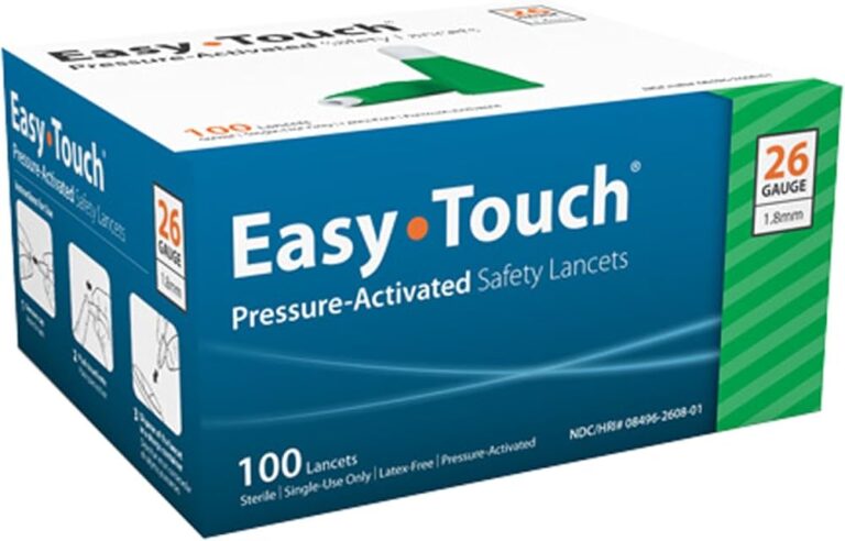 EasyTouch® Safety Lancet 26G – Pressure Activated, Sterile, 10 Cases of 100 Boxes (SKU: 826081)