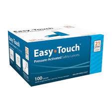 EasyTouch® Safety Lancet 21G – Pressure Activated, Sterile, 10 Cases of 100 Boxes (SKU: 821241)