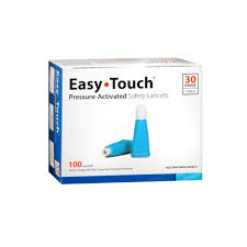 EasyTouch® Safety Lancet 30G – Pressure Activated, Sterile, 10 Cases of 100 Boxes (SKU: 830061)