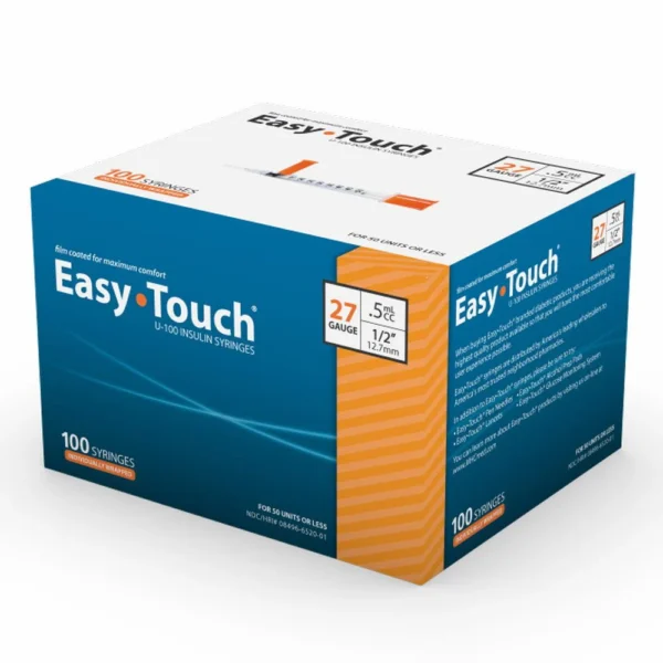 EasyTouch® Insulin Syringe 27G x ½", 0.5cc – Individually Wrapped, 100/Box - 500/Case