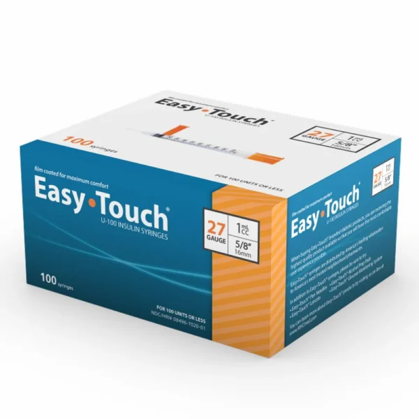 EasyTouch® Insulin Syringe 27G x 5/8", 1cc – Individually Wrapped, 100 Syringes per Box- 5 Boxes per Case (500 Syringes)