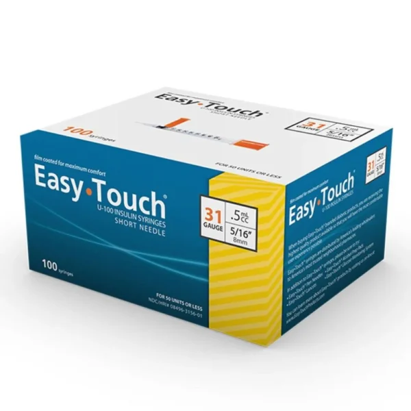 EasyTouch® Insulin Syringe 31G x 5/16", 0.5cc – Individually Wrapped, 100/BX - 500/CS