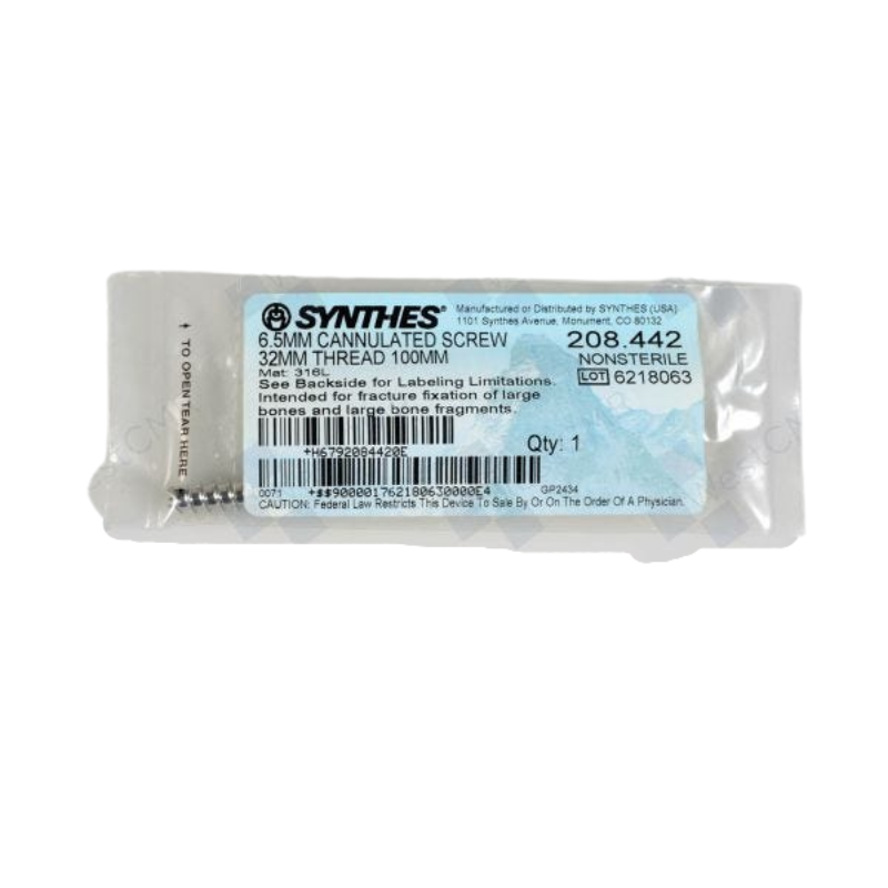DEPUY SYNTHES 208.442 6.5mm Screw 32mm Thread 100mm DEPUY SYNTHES 208.442 6.5mm Screw 32mm Thread 100mm