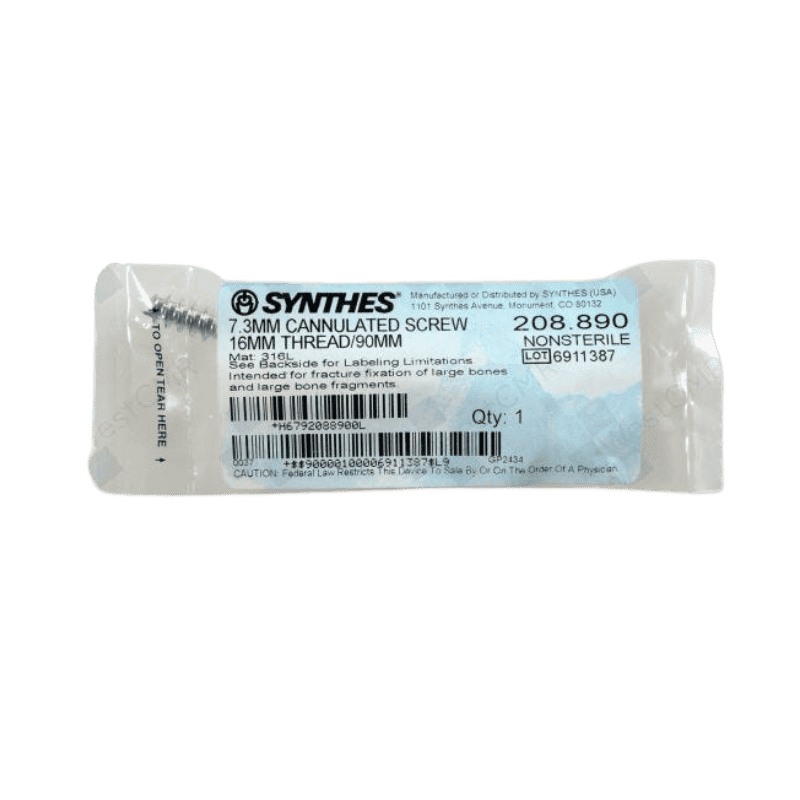 DEPUY SYNTHES 208.890 7.3MM SCREW 16MM THREAD 90MM DEPUY SYNTHES 208.890 7.3MM SCREW 16MM THREAD 90MM