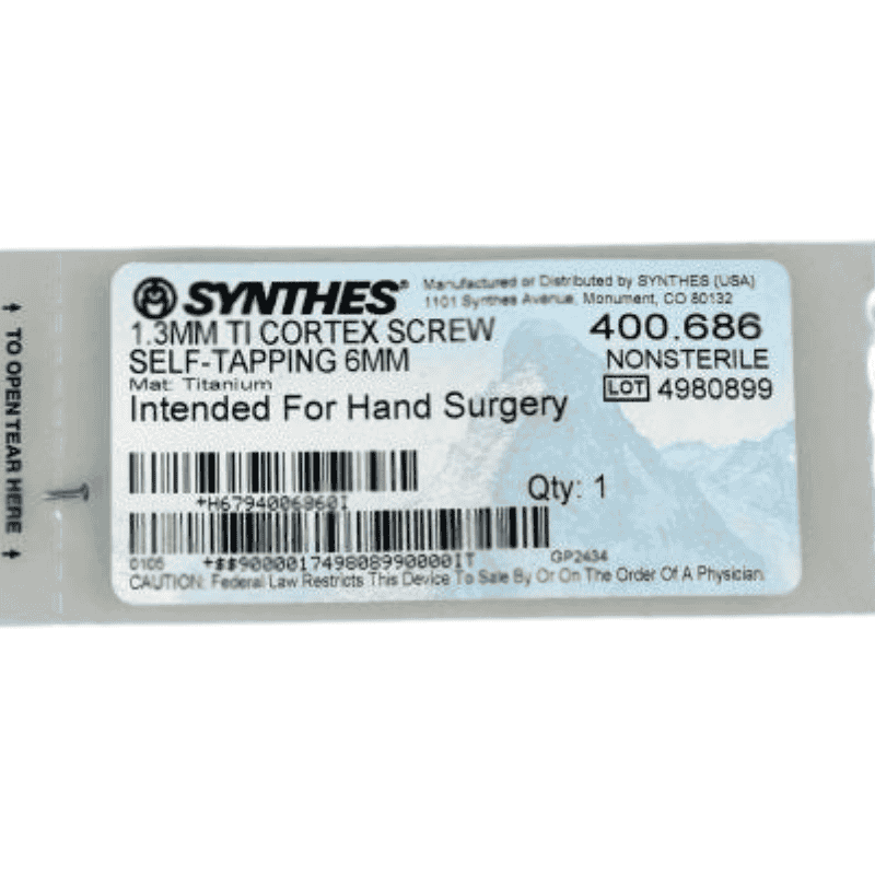 DEPUY SYNTHES 400.686 1.3MM TI CORTEX SCREW 6MM DEPUY SYNTHES 400.686 1.3MM TI CORTEX SCREW 6MM