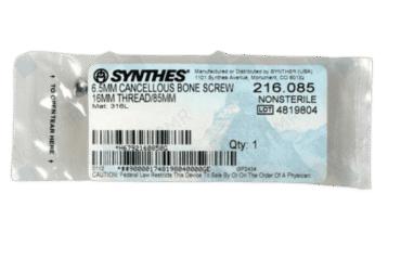 DEPUY SYNTHES 216.085 6.5mm Screw 16mm Thread 85mm