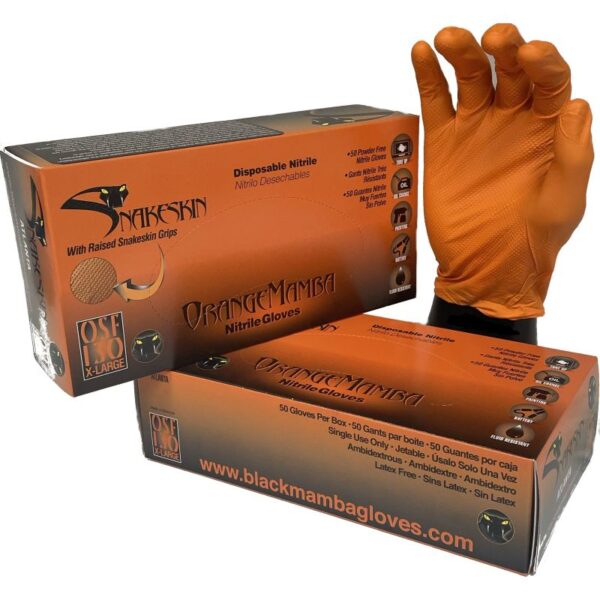 Orange Mamba OMG110 6 mil Nitrile Disposable Gloves – Medium, 100 per Box