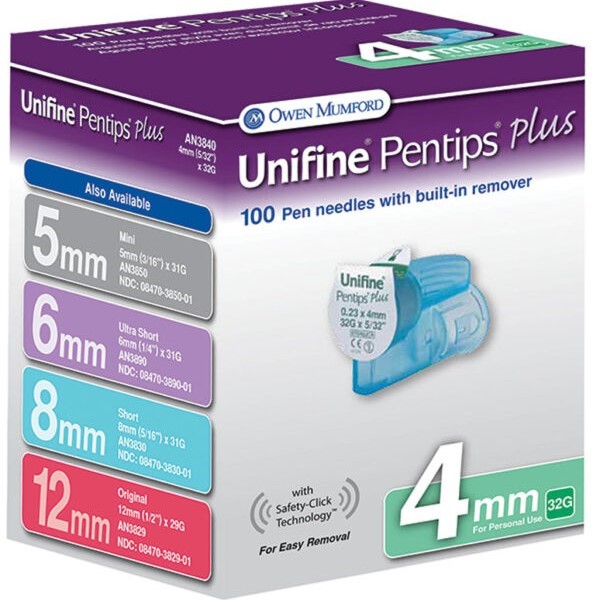 Unifine Pentip Plus Pen Needles 4mm x 32G – 100 Count per Box (24 Boxes per Case)