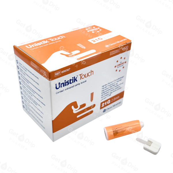 Unistik Touch High Flow Contact-Activated Safety Lancets 21G x 2.0mm – Comfortable and gentle, 100 Count per Box (40 Boxes per Case)