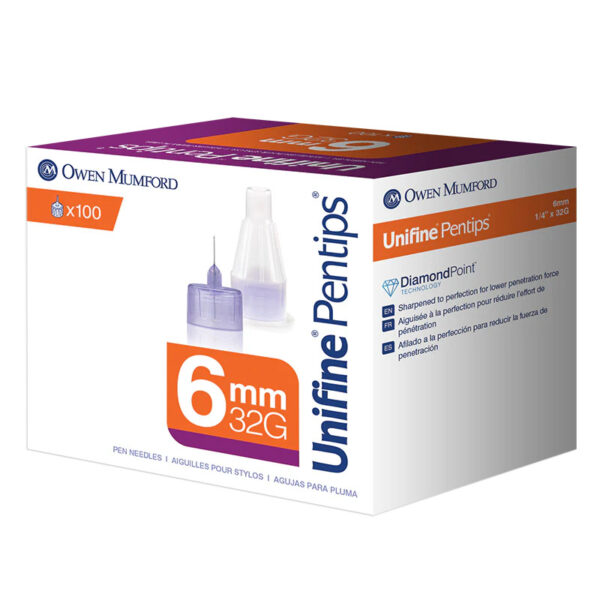 Unifine Pentips Standard Pen Needles 6mm x 32G – 100 Count per Box (50 Boxes per Case)