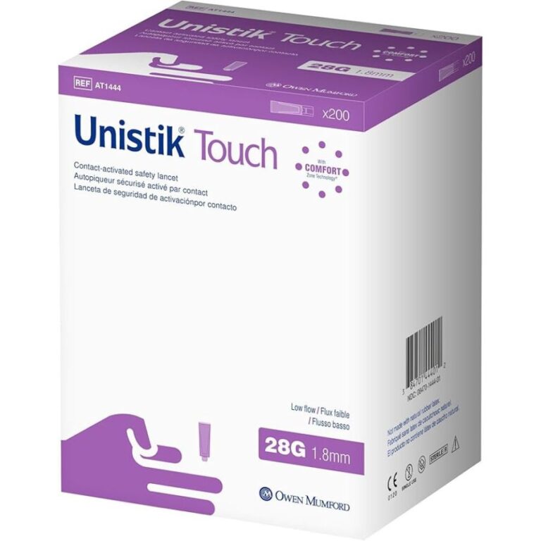 Unistik Touch Low Flow Contact-Activated Safety Lancets 28G x 1.8mm – Comfortable and gentle, 200 Count per Box (20 Boxes per Case)
