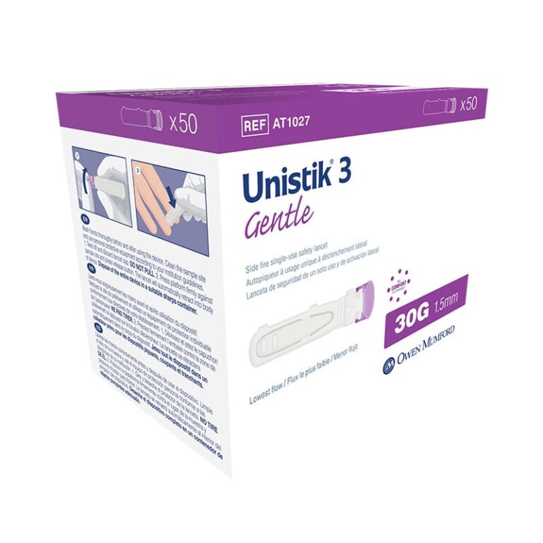 Unistik 3 Gentle Side-Activated Safety Lancets 30G x 1.5mm – Comfortable and Gentle, 50 Count per Box (100 Boxes per Case)