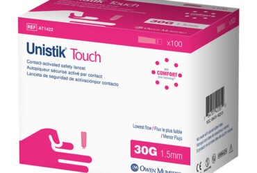 Unistik Touch Lowest Flow Contact-Activated Safety Lancets 30G x 1.5mm – Comfortable and gentle, 100 Count per Box (40 Boxes per Case)