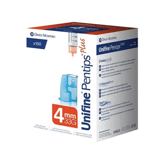Unifine Pentip Plus Pen Needles 4mm x 33G – 100 Count per Box (24 Boxes per Case)