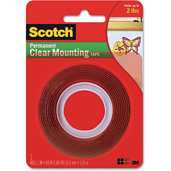 Untitled design (76) 3M Scotch Double-Sided Mounting Tape – Durable and Industrial Strength Bonding, 1 in x 60 in, Clear with Red Liner