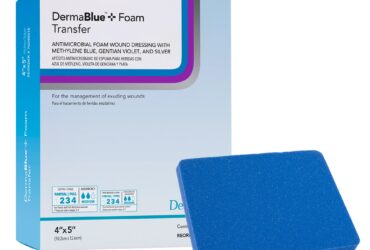Dermarite 76040514 DermaBlue+ Antimicrobial Foam Wound Dressing 4 in x 5 in – 10 per Box